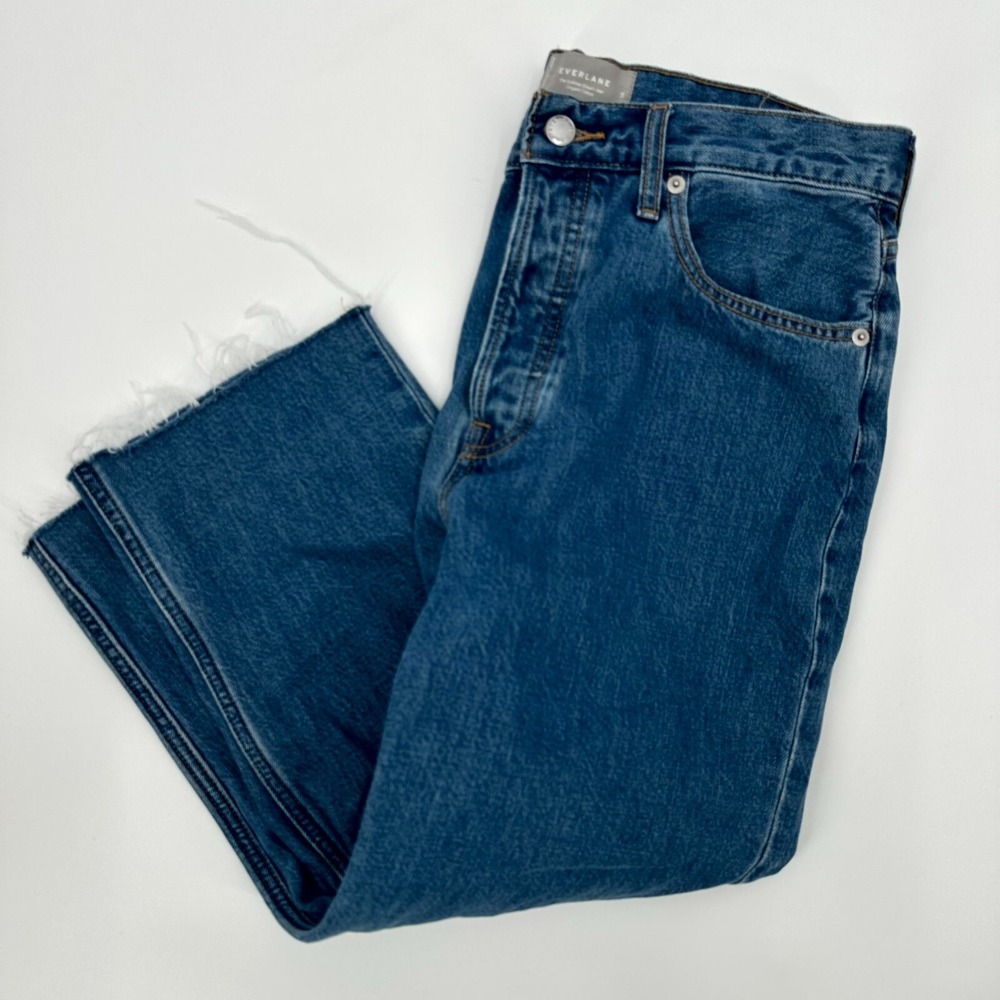Everlane The Summer Slouch Jeans Women's 26 Blue Denim Organic‎ Cotton Raw Hem
